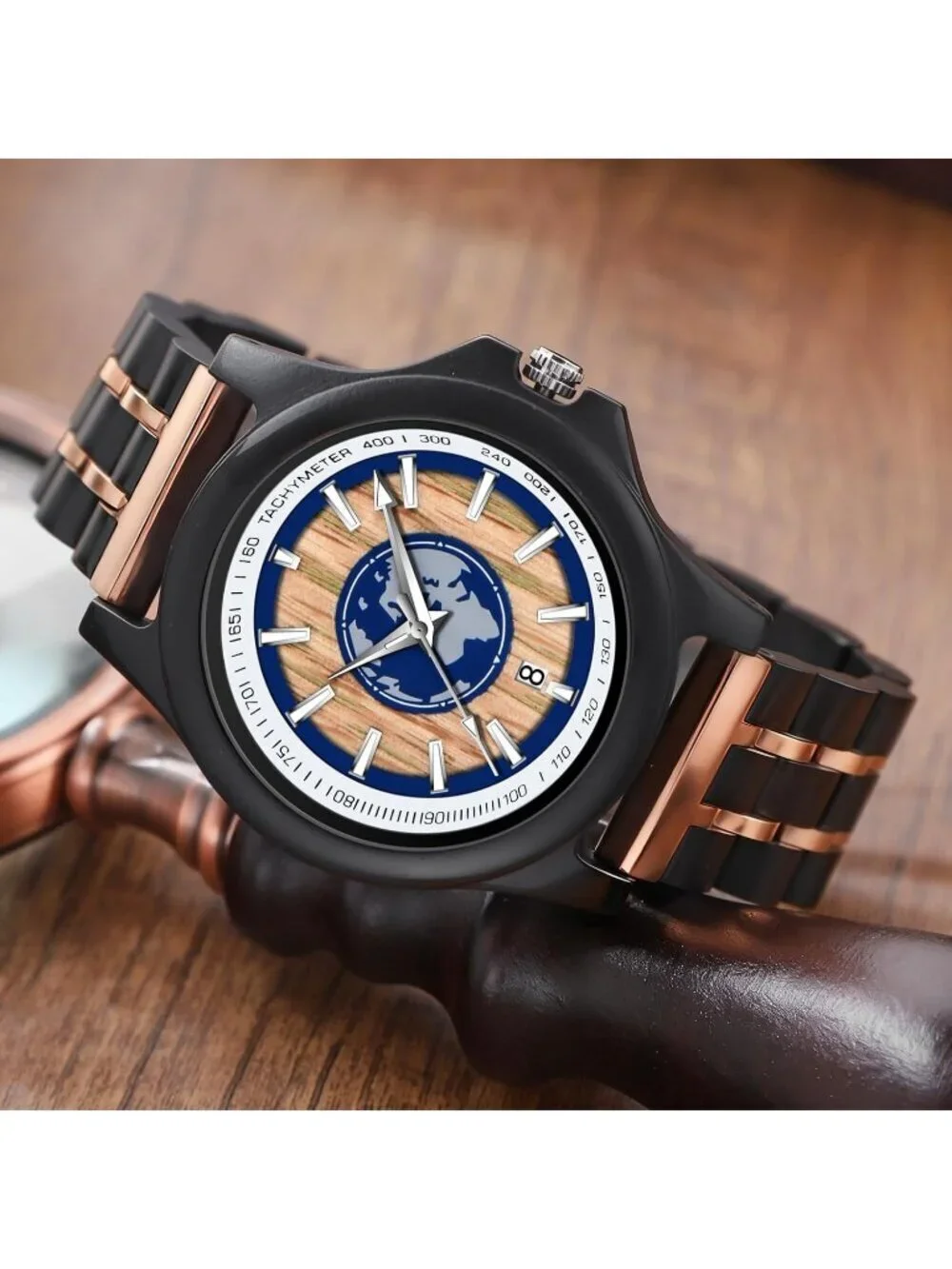 Men's Black Brown 100% Manual Classic Wrist Analog Quartz Handmade Wooden Watch